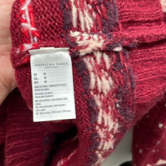 AMERICAN EAGLE Maroon Red Fair Isle Mockneck Sweater Size M - Picture 4 of 5